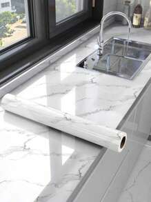 1 Roll White Removable & Reusable Self-Adhesive Wallpaper/Contact Paper For Wall, Cabinet, Table, Kitchen Counter