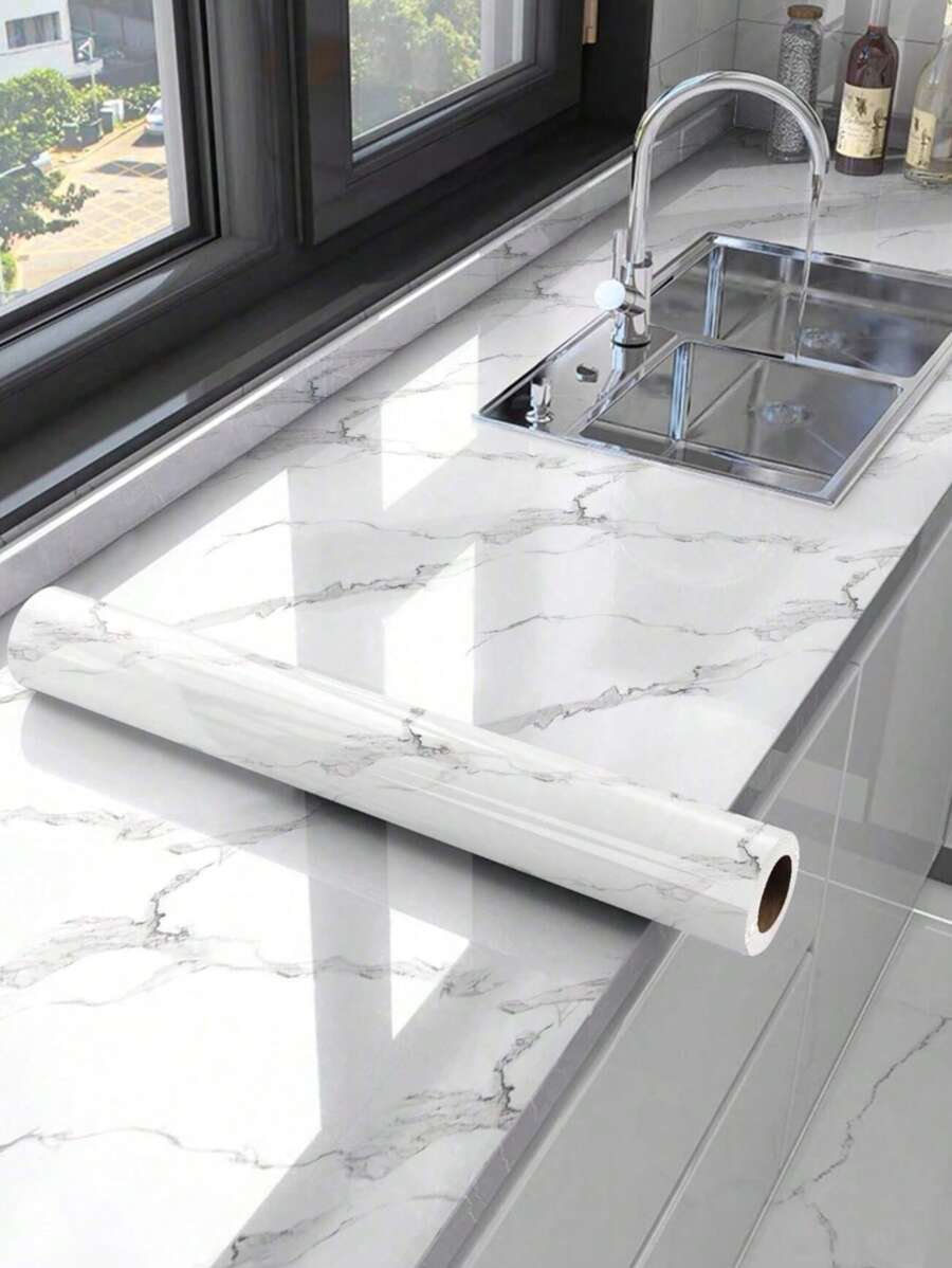 1 Roll White Removable & Reusable Self-Adhesive Wallpaper/Contact Paper For Wall, Cabinet, Table, Kitchen Counter