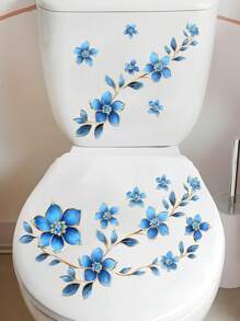 1/2pcs Flower Toilet Stickers Butterfly Toilet Lid Decals, Removable Self-Adhesive Waterproof Bathroom Wall Sticker, Decorative For Bathroom, Bathroom Decor, Wall Art For Home Cistern Restroom Bathroom Decals