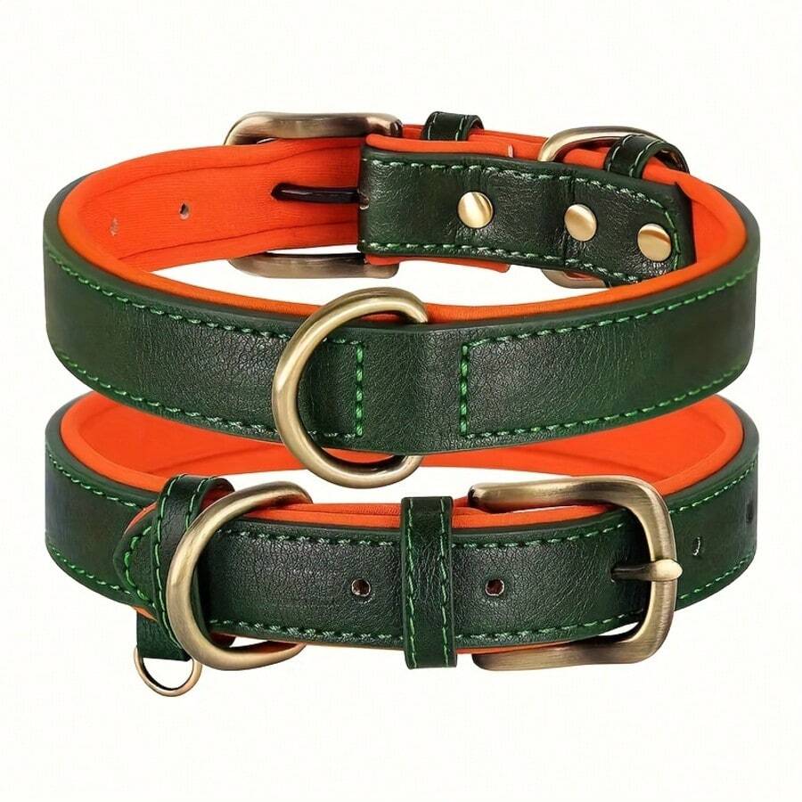 Collier de chien vintage bicolore, collier de chien ajustable et résistant à l'explosion, convenant aux chiens de taille moyenne à grande - Vert - Voir 1