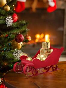 2pcs/1pc Santa's Sleigh Miniature Landscape Display Decoration Gift, Snowman Reindeer Sleigh Container Suitable For Christmas, Christmas Eve, Theme Party, Shopping Mall, Home Decor, Surprise Gift For Loved Ones, Friends, Perfect Party Favor