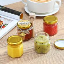 1.5oz 30 Pack Mini Glass Hexagon Canning Jars With Gold Lid, Bee Charms Honeybee Pendant, Honey Dipper Sticks, Jute Tag String, Thank You Gift Tags, Baby Shower Party Wedding Favors - 無色 - 查看 8