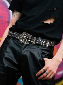 1pc Solid Color Punk Rock Rivet Decor Belt, Suitable For Men, Casual Occasions, Outdoor Activities, Sports, Vacations, Travel, Graduation Ceremonies, Birthdays, Everyday Wear.