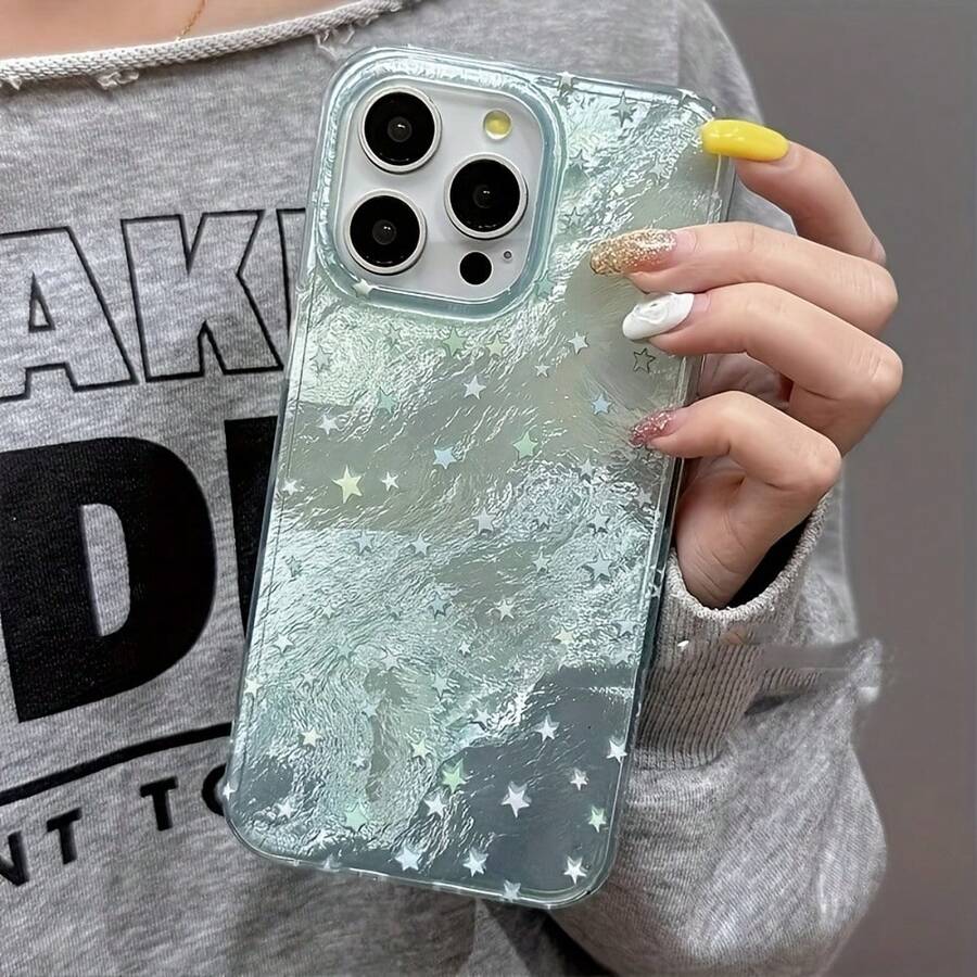 Funda para teléfono con degradado. Funda suave. Funda protectora resistente a caídas con diseño coreano Y2K para los modelos 16, 15, 14, 13, 12 y 11 Pro Plus con efecto glaciar. - azul claro - Ver 1