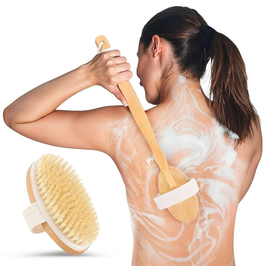 1 pieza Cepillo corporal seco, exfoliante corporal de cerdas naturales, adecuado para piel seca, promueve la circulación sanguínea, previene el vello encarnado, limpia los puntos negros y la celulitis, para uso en la ducha en casa - Multicolor - Ver 1