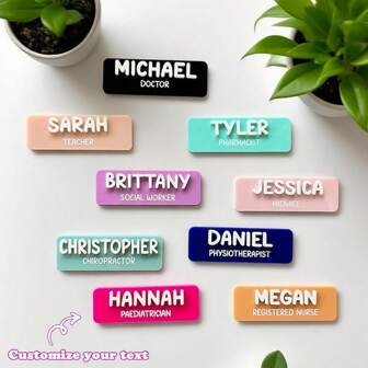 Placas de identificación personalizadas de acrílico, etiqueta de nombre de trabajo personalizada, placa de enfermera, etiqueta de ocupación, placa de nombre divertida, útiles escolares, de vuelta a la escuela, regalo escolar, para la oficina, para la escuela, para el aula, para regalos de maestros, para la universidad, para colegas, para dormitorios, para maestros, estudiantes de secundaria, estudiantes de preparatoria, estudiantes universitarios, romance delicado, gracia invernal