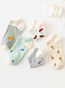 5 pares de calcetines de tobillo de moda con estampado de rayas para mujer para la vida diaria