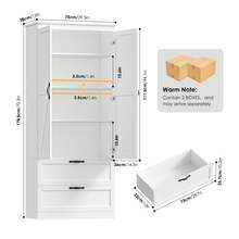 Armário de cozinha, buffet de cozinha com 2 portas e 2 gavetas, armário de buffet, armário de despensa, cozinha com prateleira ajustável, armário alto, armário multiuso, branco - Branco - Ver 7
