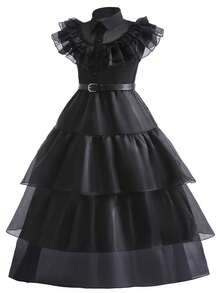 Girls Princess Black Dress Kids Dress Up Long Dress UP Children Fancy Carnival Halloween Costumes Cosplay Party Dress & Belt & Wig & Socks Outfit - Black - View 4