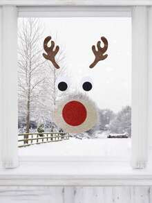 1 Set - Decoración navideña linda: Pegatinas de fieltro de Papá Noel, muñeco de nieve y reno de dibujos animados para puerta/ventana, accesorios para escaparate de tienda, pegatinas navideñas, pegatinas navideñas de fieltro, pegatinas desmontables de muñeco de nieve navideño para puerta/ventana