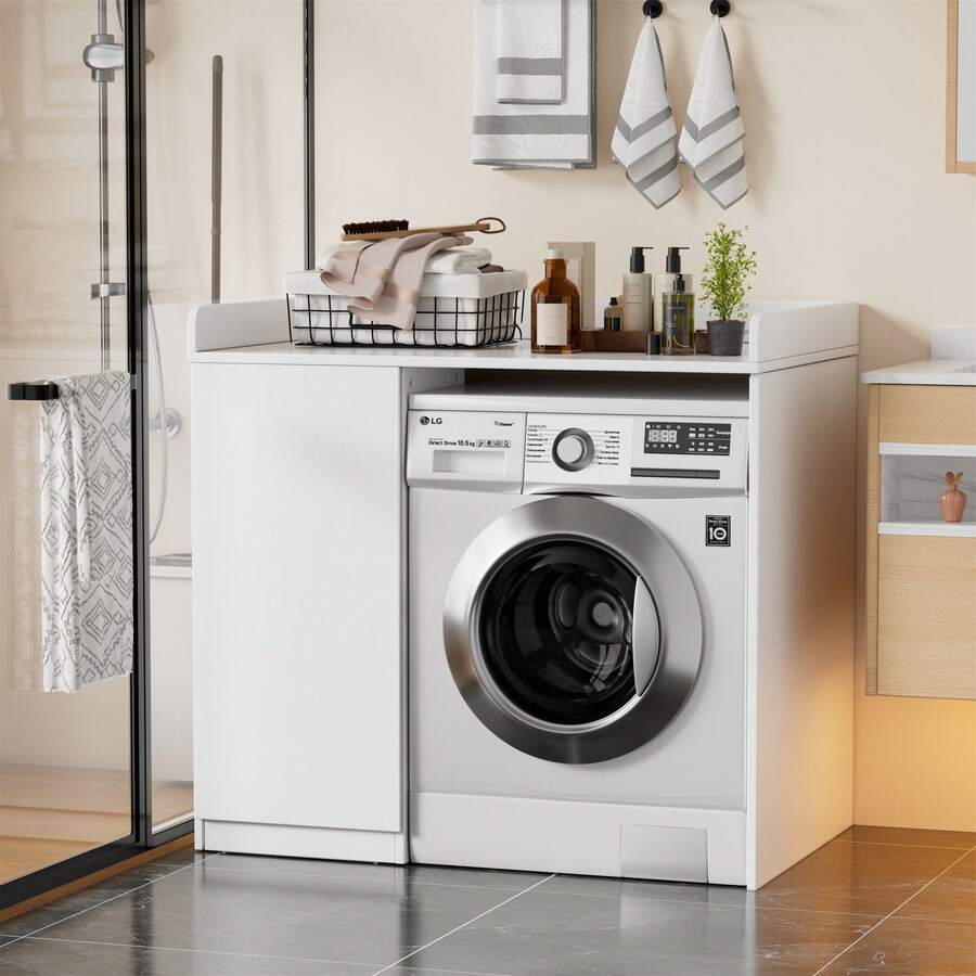 AYYDS Modern Washer And Dryer Cabinet With Storage Space – 96 X 62 X 90 Cm, Laundry Cabinet, Storage Space – Space-Saving Organizer For Kitchen, Bathroom (White) - 白 - 查看 1