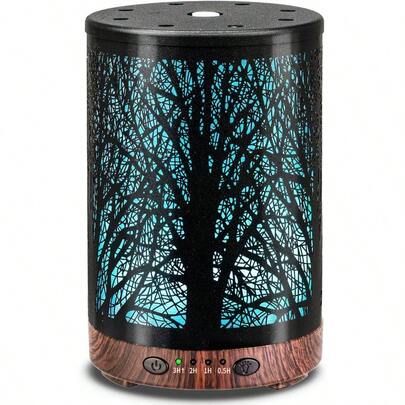 FjcEssential Oil Diffuser 120ML Metal Aromatherapy Diffuser Cool Mist Humidifier With Auto ShutOff Protection 7 Color Lights For Home Office Spa Tree Yq