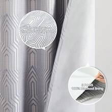 Beige And Black% Blackout Geometric Pattern Curtains, 52 Inch Wide 96 Inches Long 2 Panels, Thermal Insulated Noise Reducing Anti-Rust Grommet Drapes Bedroom Living Room,, Modern Style, Energy-Efficient - 灰藍色和銀色 - 查看 5