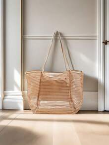 网眼沙滩包，女士单肩手提包，大容量可折叠网眼泳包，带口袋，洗漱用品和游泳装备收纳袋，沙滩度假配件手提包 - 彩色 - 查看 11