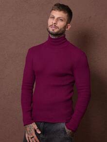 Blusa De Frio Cacharrel Masculina Gola Alta Tricô Suéter masculino slim Blusa térmica Blusa de frio - Fúcsia - Visão 1