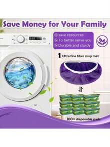 2/4/6/8 件绿色可重复使用拖把垫替换装适用于 - 可水洗超细纤维干湿拖把垫与扫地拖把兼容，非常适合表面和硬木地板清洁（不包括拖把） - 紫色 - 查看 3