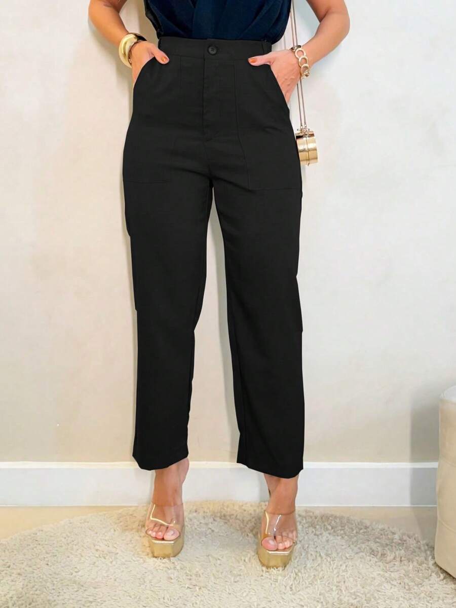 A&DD MODA, REF: YY20340 Women's Wide Leg Pants, Carrot Style, Women's Casual Pants, Nine-Point Pants, Elegant And Modern Look,  Pants, Comfortable And Stylish, Fashion Pants, Versatile Piece, Casual Women's Pants, Exclusive Design, Sophisticated Women's Pants, Lightweight And Comfortable Fabric, Uncomplicated Style - 黑色 - 查看 1