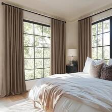 % Blackout Curtains Bedroom, 84 Inch Long Blackout Curtains, Clip Rings Linen Drapes, Thermal Insulated Room Darkening Living Room, 2 Panels - Beige, W50xL84, Bedroom Decor - Linen Brown - View 2