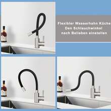 homefire Rubinetto da cucina nero con tubo flessibile estraibile, rubinetto per lavello, rubinetto da cucina, rubinetto ad alta pressione, rubinetto da cucina flessibile, miscelatore girevole a 360°, acciaio inossidabile con aeratore a risparmio idrico