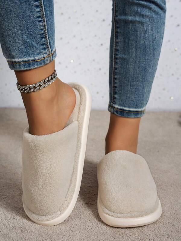 Pantuflas de mujer de felpa coral, suela suave, cálidas, transpirables, lavables, con puntada de unicolor y borde, pantuflas planas de 2.5 mm, estilo simple para mujeres, estudiantes, hogar, dormitorio, patio, oficina, reemplazo, exterior, invierno, otoño, pantuflas cálidas