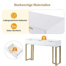 Modern Console Table With Drawers, Gold-Colored Frame, Adjustable Foot Pads And Elegant Handles (White + Gold) - Gold + White + MDF - View 6
