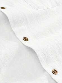 Men's Solid Color Linen Button-Up Long Sleeve Mandarin Collar Shirt And Pants, Vacation Casual Husband 2-Piece Set