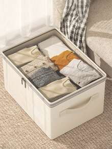 1pc Dustproof Cotton And Linen Clothes Storage Box With Cover, Thickened Washable Clothes Storage Box, Dormitory Wardrobe, Pants Storage Basket - Multicolor - View 6