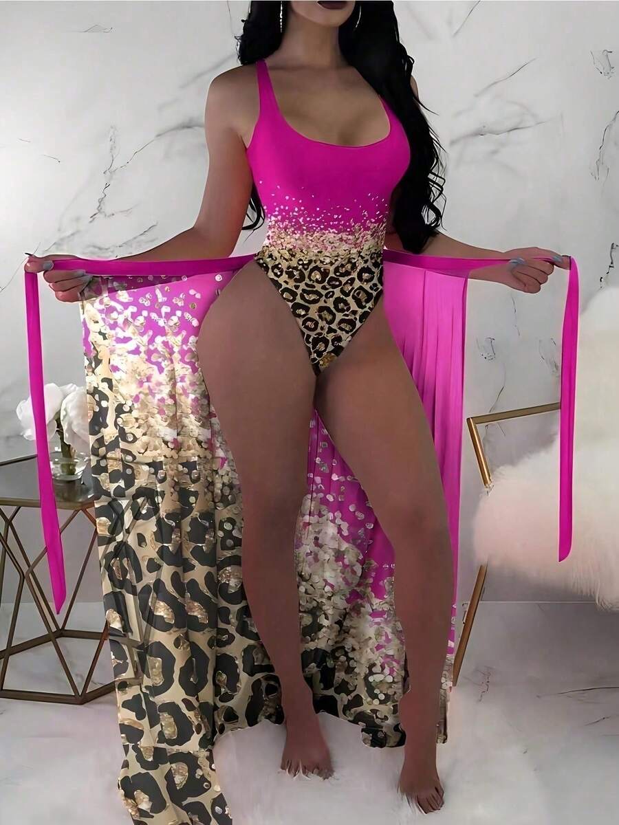 Falda de mujer de unicolor con espalda descubierta, una pieza, con Bottom de traje de baño - Rosa Fucsia - Ver 1