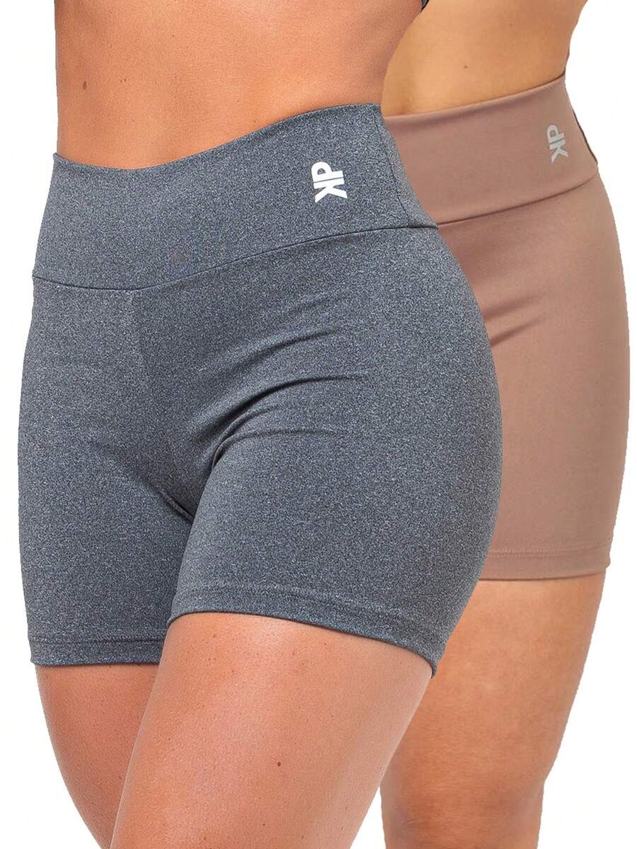 Kit 2 Women's Fitness Shorts High Waist Zero Transparency Blackout Gym Basic Bermuda Shorts Women's Crossfit Yoga - 灰色+棕色 - 查看 1