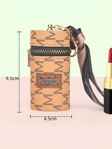 Uma bolsa clássica vintage com zíper decorado com um cachecol, portátil e multifuncional, com um porta-chaves clássico, uma pequena bolsa clássica vintage e acessórios. Inclui um chaveiro tipo carteira rosa, um chaveiro com estampa vintage e elegante em formato de caixa de batom e uma bolsa para guardar fones de ouvido Bluetooth. - Multicolorido - Ver 24