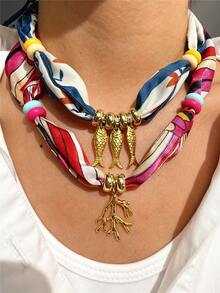 Vòng cổ hạt cá san hô vàng Dopamine nhiều màu, vòng cổ bandana xanh phong cách Bohemian, trang sức bãi biển, quà tặng khăn quàng cổ cho tiệc hè và ngày lễ - Nhiều màu - Xem 6