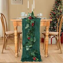 1 包抗皱桌旗 | 橄榄绿 - 波西米亚奶酪布设计雪纺桌旗，适用于厨房、派对、餐厅的桌布，适用于婚礼、生日、餐厅、家居装饰、圣诞节、万圣节、复活节、感恩节餐桌装饰 - 墨綠色 - 查看 8