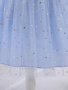 BASUSARRI 2 件年轻女孩优雅薄纱公主裙套装，无袖吊带背心裙和长袖开衫套装，时尚优雅公主风格，春秋季 - 淺藍色 - 查看 9