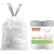 Sacs poubelles à cordon épais, portables, résistants à la déchirure, pour cuisine, salon, restauration, commerce, 45 à 50 L (20 pièces, blanc)