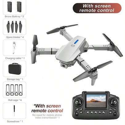 E88-S2 Drone Remote Control Comes With A High-Definition Screen, USB Charging, And A Professional UAV With Flying Blades. It Is Shock-Resistant And Durable For VLOG Aerial Photography, Suitable For Outdoor Use, Travel, And As A Gift