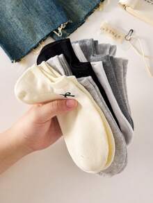 5 pares de calcetines invisibles de estilo barco con lazo dulce para mujer, calcetines casuales antideslizantes, suaves y cómodos de moda, adecuados para primavera/verano, uso diario, todas las estaciones - Multicolor - Ver 5