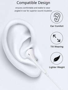 1pc Wired Headphones Compatible With Iphone Lightning And Type-C 3.5mm Port Connector In-Ear Earbuds Earphones With Remote To Control Music, Phone Calls, And Volume