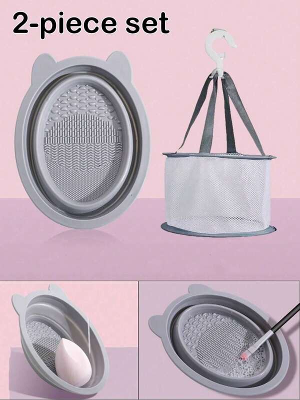 Makeup Brush Cleaning Set: Silicone Cleaning Mat, Folding Wash Bowl, Makeup Tools Cleaner, Makeup Sponge Drying Rack. Dust-Proof, Mildew-Proof. Great Gift For Mother's Day, Teacher's Day
