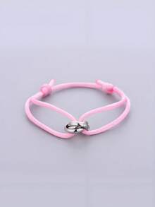 1 pieza Brazalete ajustable unisex hecho a mano de acero inoxidable delgado y hueco con 3 anillos chapados en plata, regalo para parejas - Plateado - Ver 23