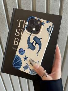 1 pieza Funda de teléfono a prueba de golpes con cobertura total de TPU con patrón giratorio de delfín compatible con iPhone 16, 15, 14, 13, 12, 11 Pro Max y Series