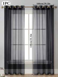 1pc Transparent Pure Color Window Curtain , Decorative For Bedrooms , Living Rooms - Hitam - View 28