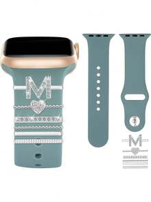 6 Peças/Conjunto Letras de Strass de Liga A-Z Adequadas para Pulseira de Silicone do , Anel Decorativo com Letra em Formato de Coração