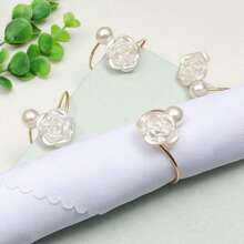 1/3/6 Peças Anéis Decorativos de Guardanapo de Metal, Porta-Guardanapos de Pérola Brilhante e Flor de Rosa de Alta Qualidade, Anéis de Guardanapo Dourados para Decoração de Mesa, Adequados para Casamento, Natal, Ação de Graças, Feriado, Casa, Restaurante, Decoração de Festa de Hotel - Multicolorido - Visão 4