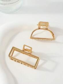 2pcs Women's Fashion Simple Casual Versatile Small Golden Rectangle Semi-Circle Metal Hair Clips Fashion Hair Accessories Beauty Claw Clips Casual Hair Claw Fall Winter For Vacation Outfits Woman
