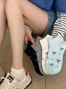4/5/8Pairs Spring And Summer Bow Socks, Sweet And Cute Style, Breathable And Soft, Casual And Versatile