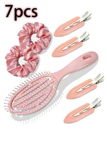Set de 7 piezas para mujer que incluye 4 pinzas de cabello invisibles + 2 scrunchies de satén + un peine de dientes anchos - Kit de accesorios para el cabello sin costuras, esenciales para el peinado de cola de caballo para viajes con desenredador sin enganches, cepillos, cepillo para el borde, cepillo desenredante, cepillo de bolas, mini juego de cepillos para el cabello, peine de madera, cepillo para el cabello, peinado, peluquería, juego de cepillos para el cabello, peine para el cabello, peine para rizos, cepillo desenredante, cepillo para el cabello de mujer, cabello, productos para el cabello, herramientas para el cabello, artículos para el cabello, barbero, accesorios de barbero, barbería, equipo de peluquería