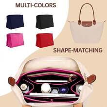 OPPOSHE Purse Organizer Insert For  Le Pliage, Premium Felt Long Champ Bag Handbag Women, Tote Organizer Insert With 9 Compartments (Large, Beige) - Rosy - 查看 5