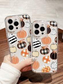1pc Unique Pumpkin Pattern Transparent Air Cushion Soft Phone Case, Compatible With IPhone 11, 12, XR, 13, 13 Pro, 13 Pro Max, 14, 14 Pro, 14 Pro Max, 15, 15 Pro, 15 Plus, 15 Pro Max, 16, 16 Pro, 16 Plus, 16 Pro Max, Galaxy S25, Galaxy S25 Ultra, Galaxy S25 Plus Waterproof Shockproof Anti-Fall Scratch Resistant