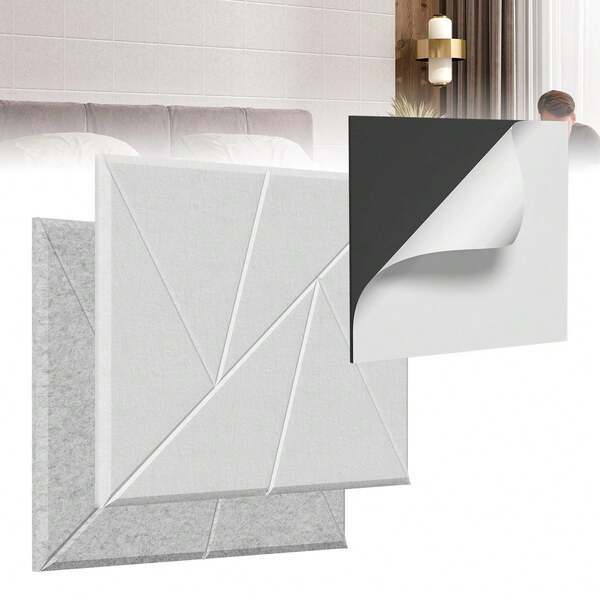 LILIIN Paneles acústicos, paneles de pared, autoadhesivos acústicos, paneles de insonorización 3D, absorbentes de sonido insonorizantes, paneles de pared para aislamiento acústico en habitaciones modernas – Negro/Gris claro/Blanco en forma de V