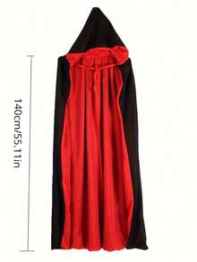 120cm/140cm/150cm Halloween Double-Layer Black And Red Cape Cloak, With Hood And Stand-Up Collar Style, Vampire Death Cosplay Cloak, Halloween Party Decoration, LARP Party Supplies, Stage Performance Accessory Decoration